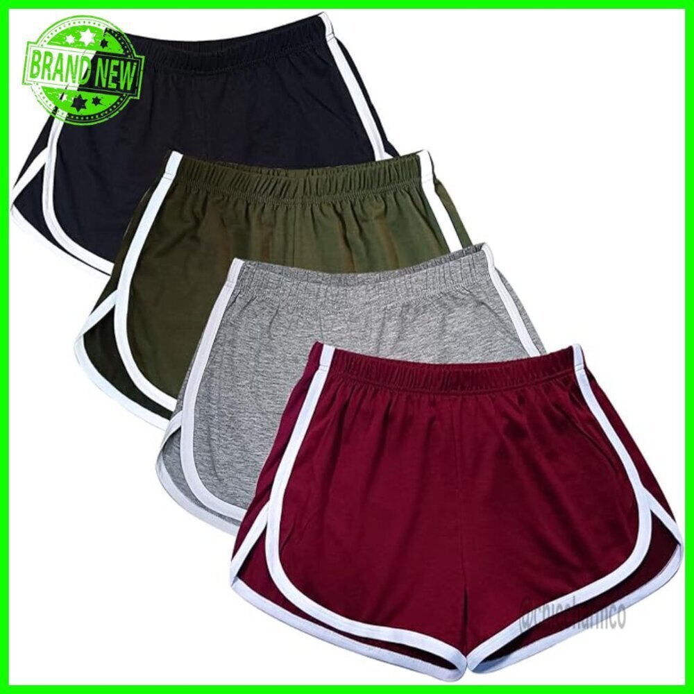4 Pack Women's Cotton Athletic Shorts Yoga Dance Sport Shorts